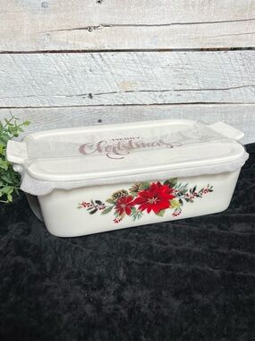 Grace Pantry Merry Christmas Pointsettias Baking Dish Lid